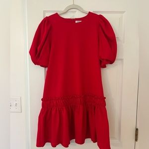 English factory dress. Red